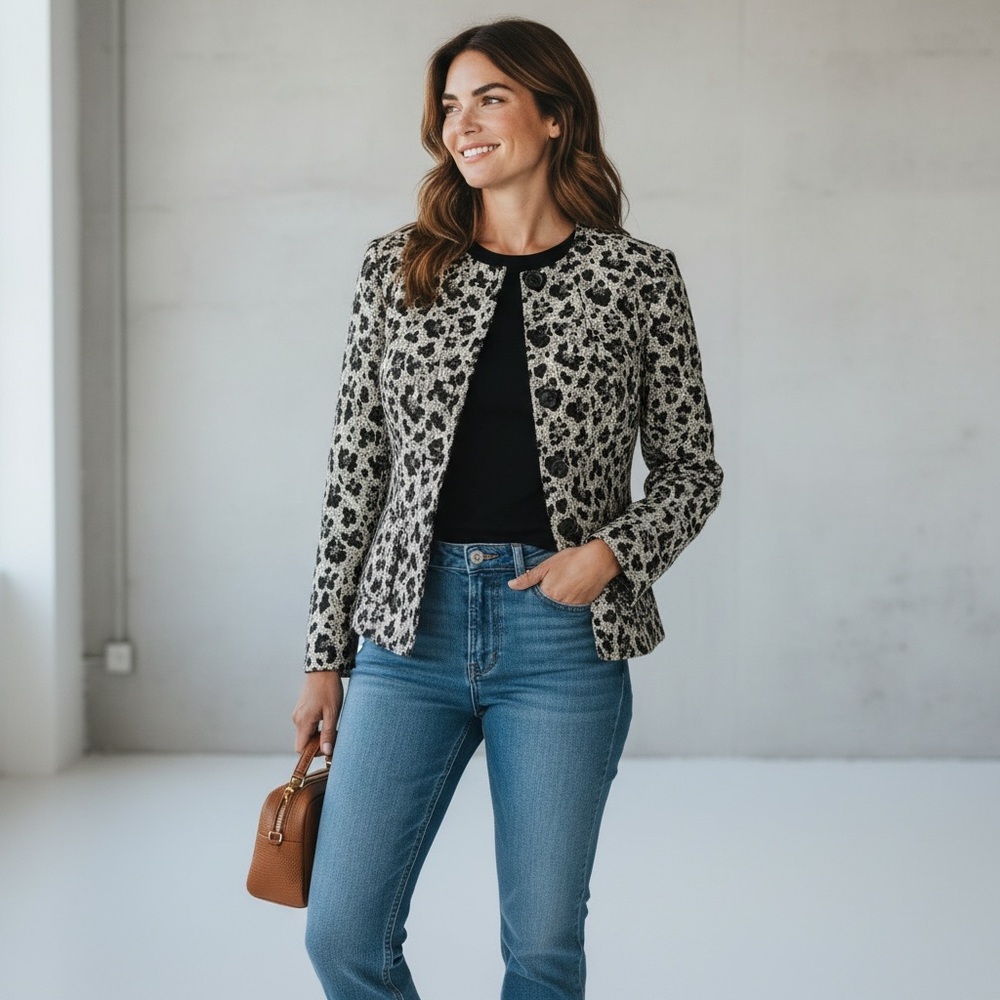 New Lafayette 148 New York Black and White Patterned Wool blend Blazer Size 2